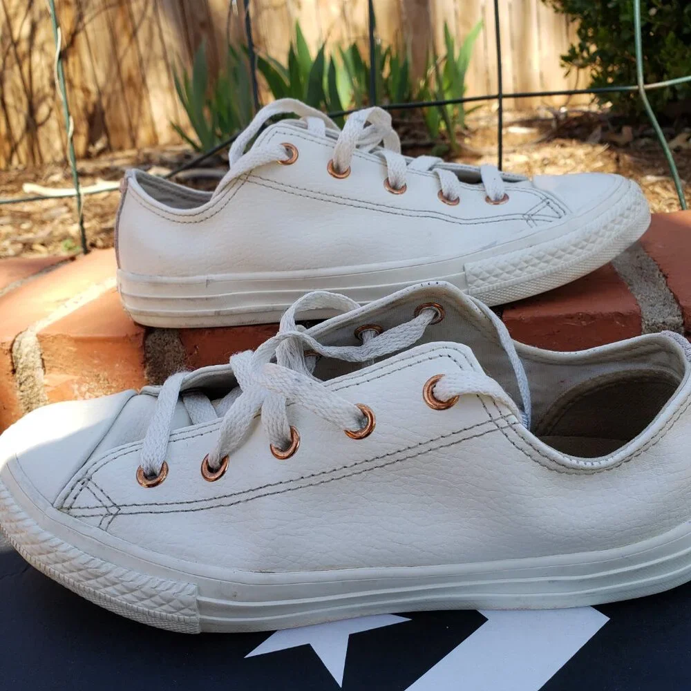 EUC CTAS Converse 358414C White Leather Rose Pink (Youth 3) KICKS - Picture 6 of 7